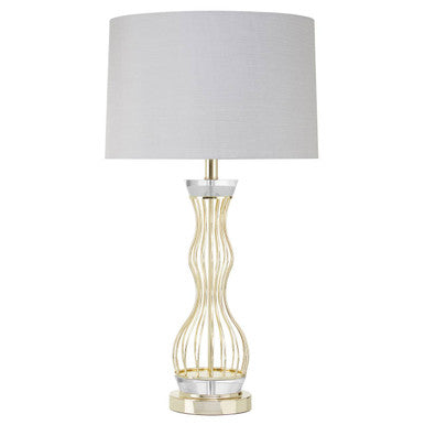 Orsina Hannah Gold Sculptural Table Lamp with Crystal and Grey Shade