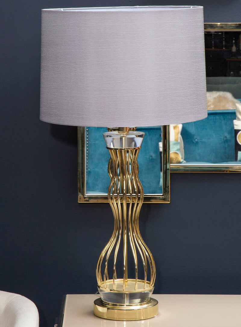 Orsina Hannah Gold Sculptural Table Lamp with Crystal and Grey Shade