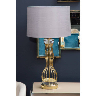 Orsina Hannah Gold Sculptural Table Lamp with Crystal and Grey Shade