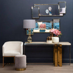 Orsina Hannah Gold Sculptural Table Lamp with Crystal and Grey Shade