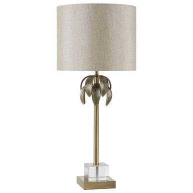 Orsina Herta Antique Brass Palm Tree Table Lamp with Grey Shade