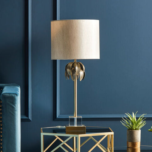 Orsina Herta Antique Brass Palm Tree Table Lamp with Grey Shade