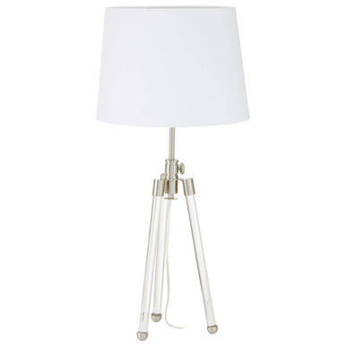 Orsina Halia Nickel Tripod Table Lamp with Crystal and White Shade