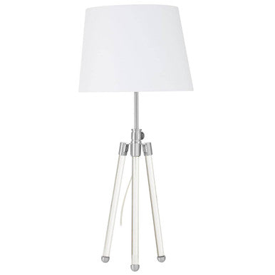 Orsina Halia Nickel Tripod Table Lamp with Crystal and White Shade