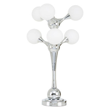Orsina Heba 6-Light Table Lamp – Chrome with Opal Glass Shades