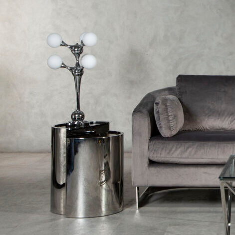 Orsina Heba 6-Light Table Lamp – Chrome with Opal Glass Shades