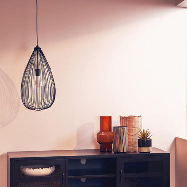 Orsina Lavis Teardrop Pendant Light – Modern Black Wirework Lamp