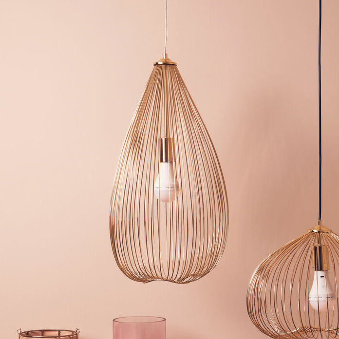 Orsina Lavis Gold Iron Pendant Light – Modern Cage Statement Lamp