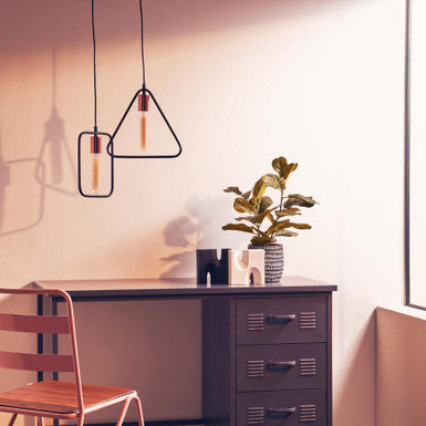 Orsina Lavis Pendant Light – Black and Copper Geometric Wireframe