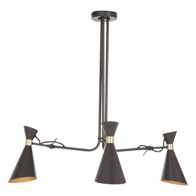 Orsina Linox 3-Light Black and Gold Bent Arm Pendant Light