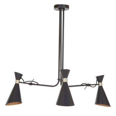 Orsina Linox 3-Light Black and Gold Bent Arm Pendant Light