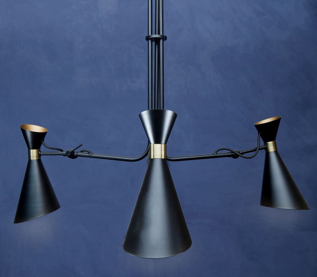 Orsina Linox 3-Light Black and Gold Bent Arm Pendant Light