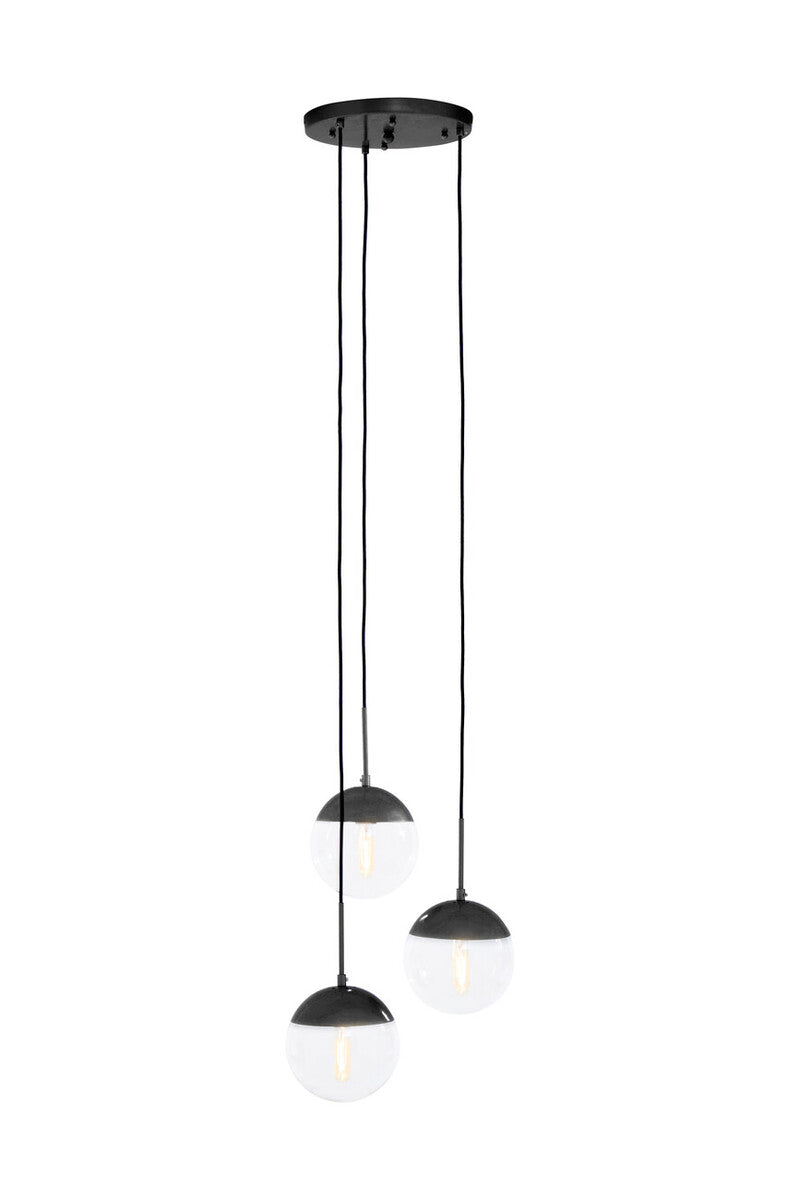 Orsina Revive Dia 3 Pendant Light – Black 3-Globe Glass Chandelier