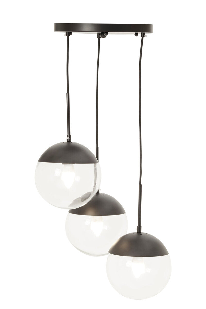 Orsina Revive Dia 3 Pendant Light – Black 3-Globe Glass Chandelier