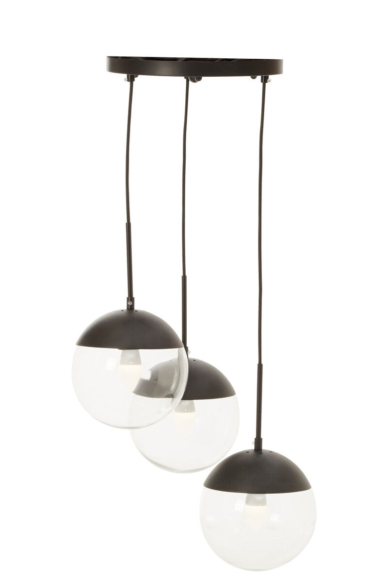 Orsina Revive Dia 3 Pendant Light – Black 3-Globe Glass Chandelier