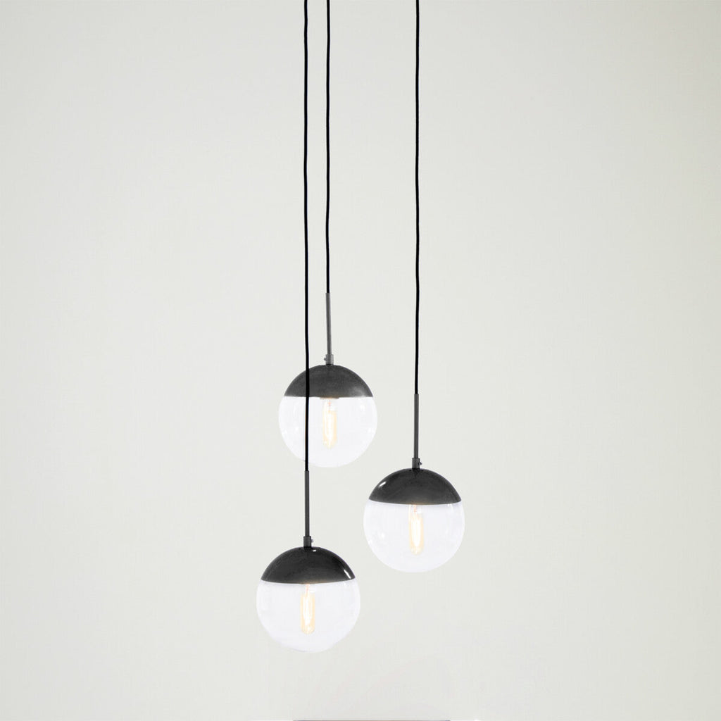 Orsina Revive Dia 3 Pendant Light – Black 3-Globe Glass Chandelier
