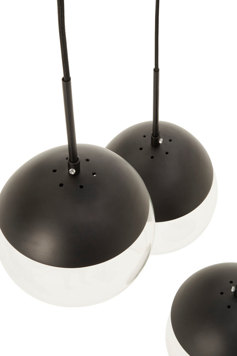 Orsina Revive Dia 3 Pendant Light – Black 3-Globe Glass Chandelier