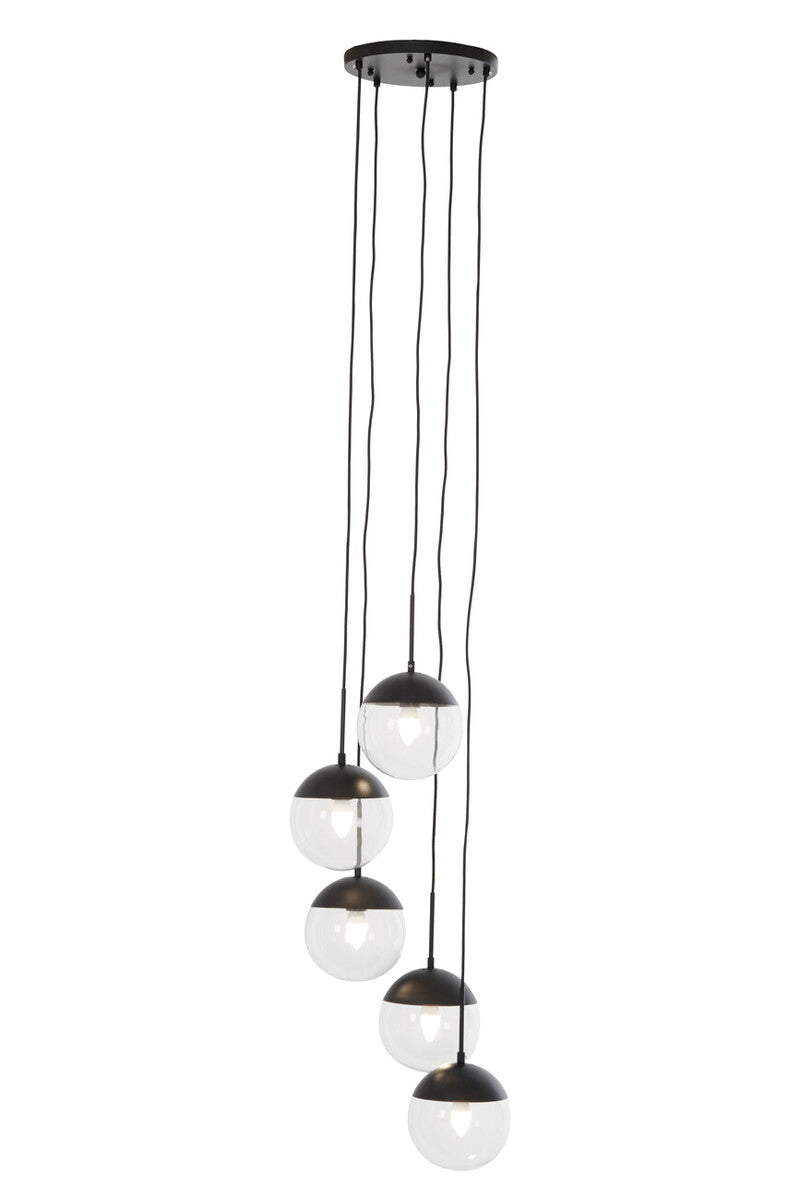 Orsina Revive 5-Light Glass Globe Pendant – Modern Black Chandelier