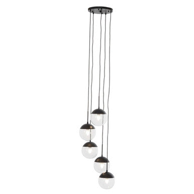 Orsina Revive 5-Light Glass Globe Pendant – Modern Black Chandelier