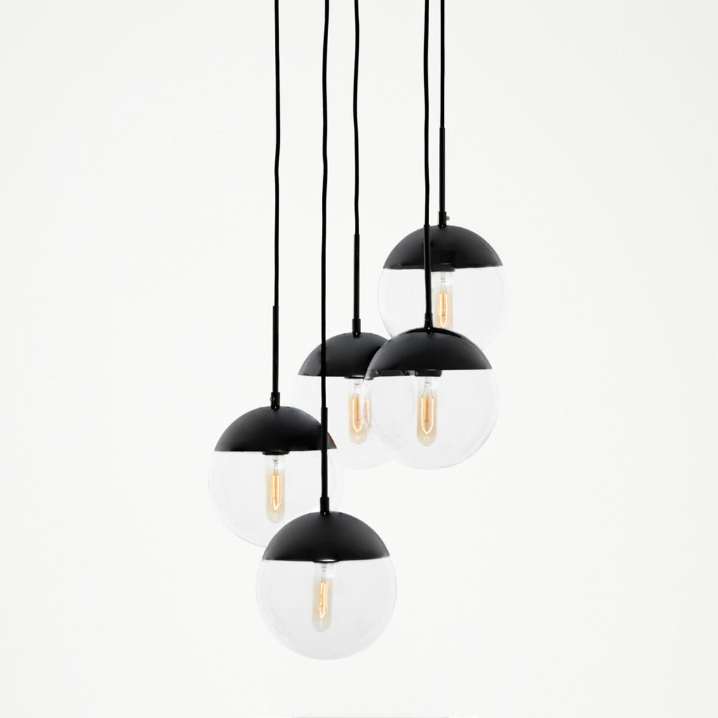 Orsina Revive 5-Light Glass Globe Pendant – Modern Black Chandelier