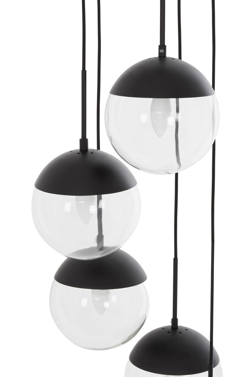 Orsina Revive 5-Light Glass Globe Pendant – Modern Black Chandelier