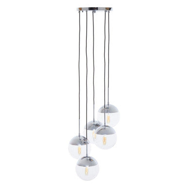 Orsina Revive Chrome 5-Light Pendant – Modern Clear Glass Globe Cluster