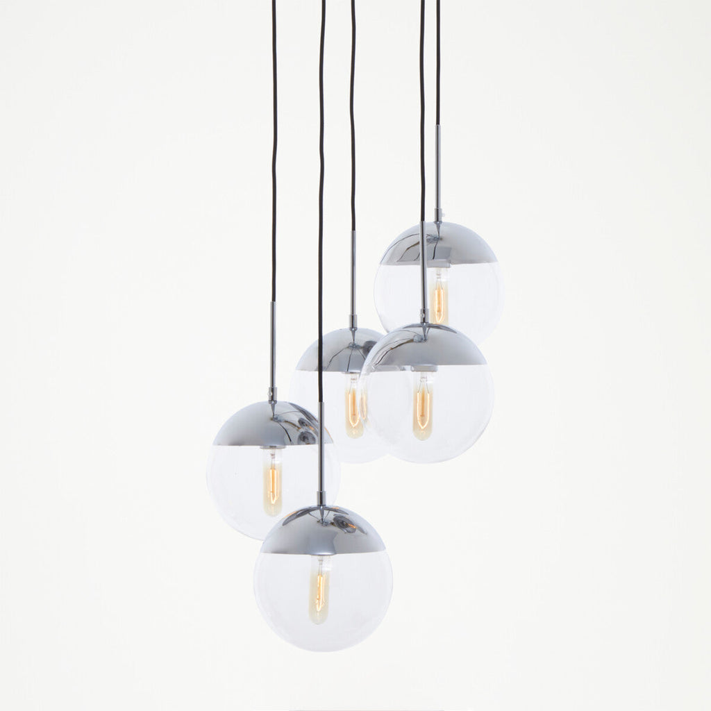 Orsina Revive Chrome 5-Light Pendant – Modern Clear Glass Globe Cluster