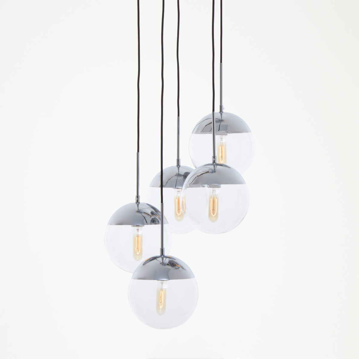 Orsina Revive Chrome 5-Light Pendant – Modern Clear Glass Globe Cluster