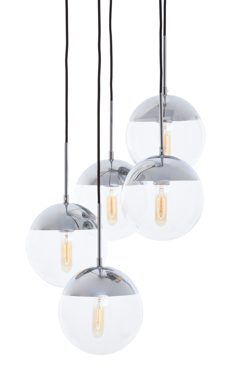 Orsina Revive Chrome 5-Light Pendant – Modern Clear Glass Globe Cluster