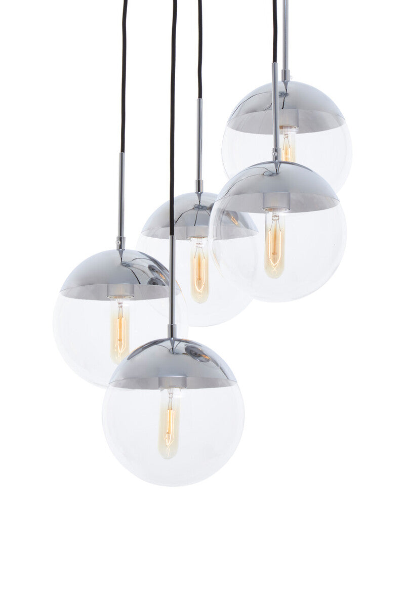 Orsina Revive Chrome 5-Light Pendant – Modern Clear Glass Globe Cluster