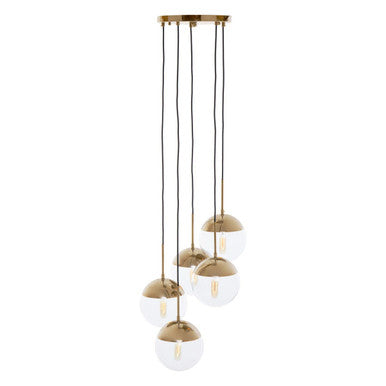 Orsina Revive Gold 5-Light Pendant – Glass Globe Modern Chandelier