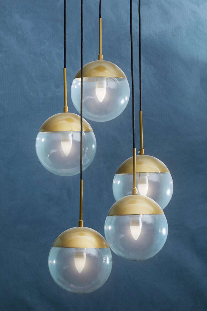 Orsina Revive Gold 5-Light Pendant – Glass Globe Modern Chandelier