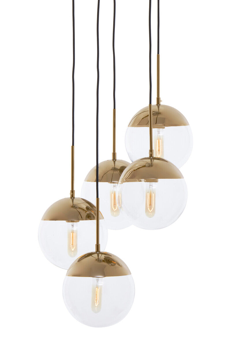 Orsina Revive Gold 5-Light Pendant – Glass Globe Modern Chandelier