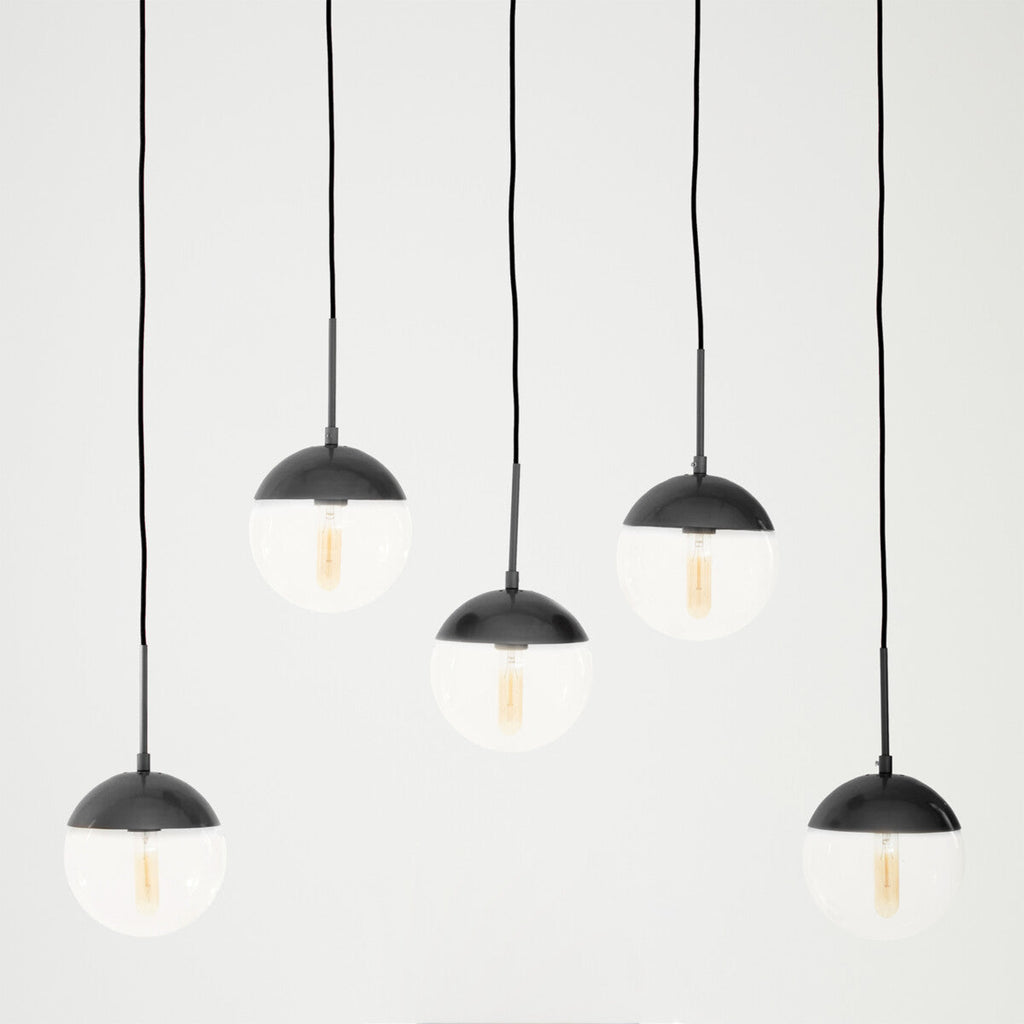 Orsina Revive 5-Light Clear Glass Globe Pendant Light – Black Finish