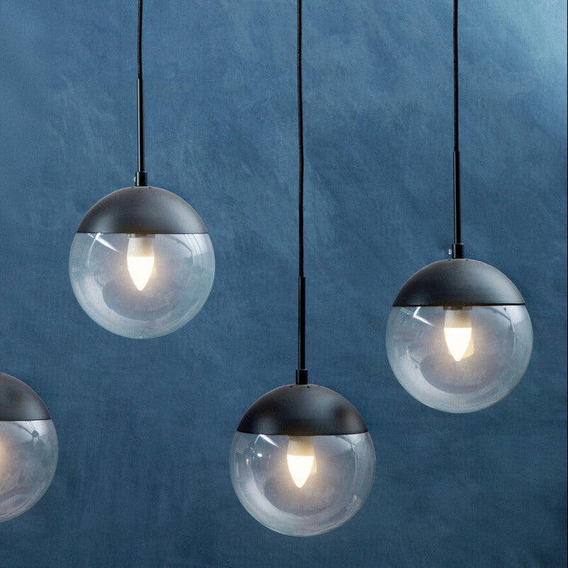 Orsina Revive 5-Light Clear Glass Globe Pendant Light – Black Finish