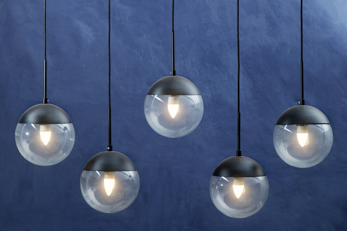 Orsina Revive 5-Light Clear Glass Globe Pendant Light – Black Finish