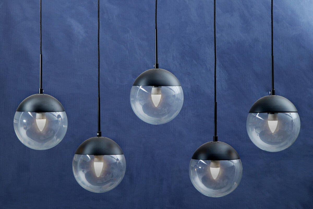 Orsina Revive 5-Light Clear Glass Globe Pendant Light – Black Finish
