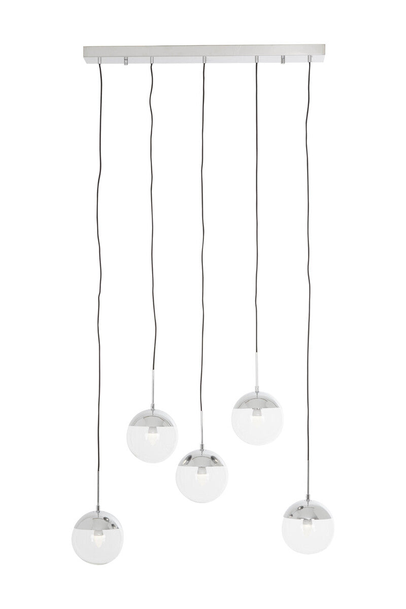 Orsina Revive Chrome 5-Light Pendant | Silver & Clear Glass Chandelier