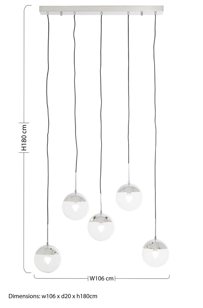 Orsina Revive Chrome 5-Light Pendant | Silver & Clear Glass Chandelier