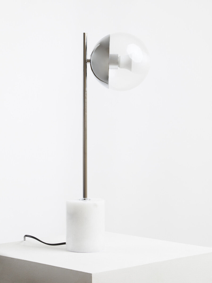 Orsina Revive Table Lamp – Chrome Finish with Marble Base and Glass Globe