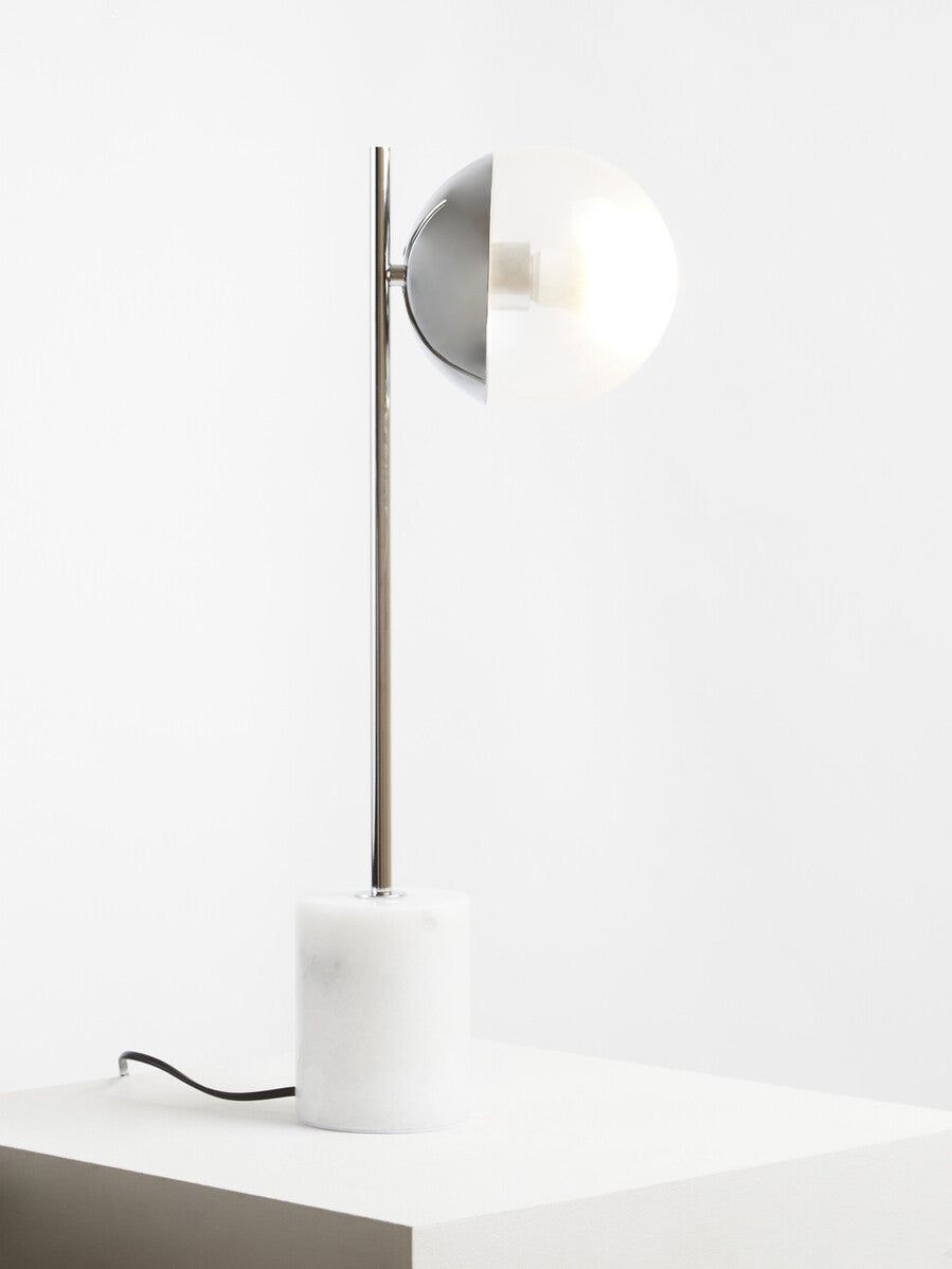 Orsina Revive Table Lamp – Chrome Finish with Marble Base and Glass Globe