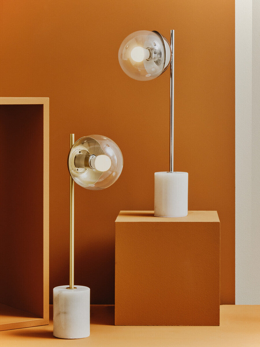 Orsina Revive Table Lamp – Chrome Finish with Marble Base and Glass Globe