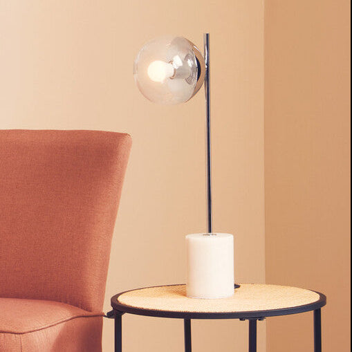 Orsina Revive Table Lamp – Chrome Finish with Marble Base and Glass Globe