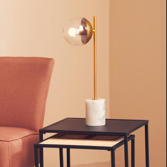 Orsina Revive Gold Metal Table Lamp with White Marble Base & Glass Globe