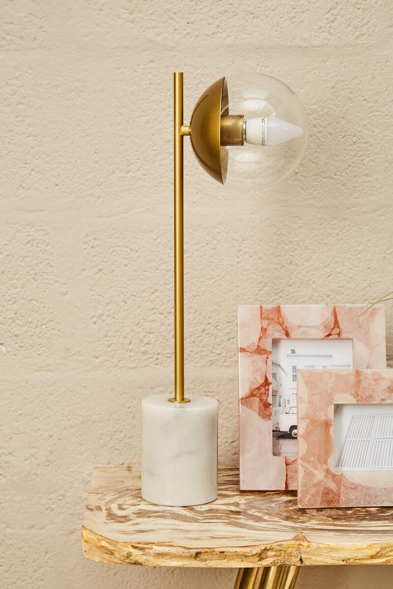 Orsina Revive Gold Metal Table Lamp with White Marble Base & Glass Globe