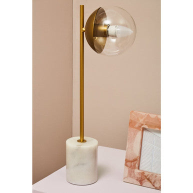 Orsina Revive Gold Metal Table Lamp with White Marble Base & Glass Globe