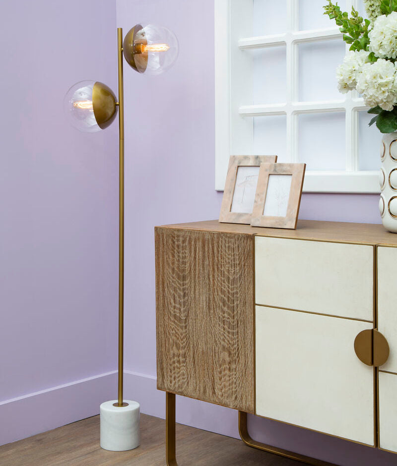 Orsina Revive Gold Floor Lamp – Two Light Glass Globe Modern Lighting