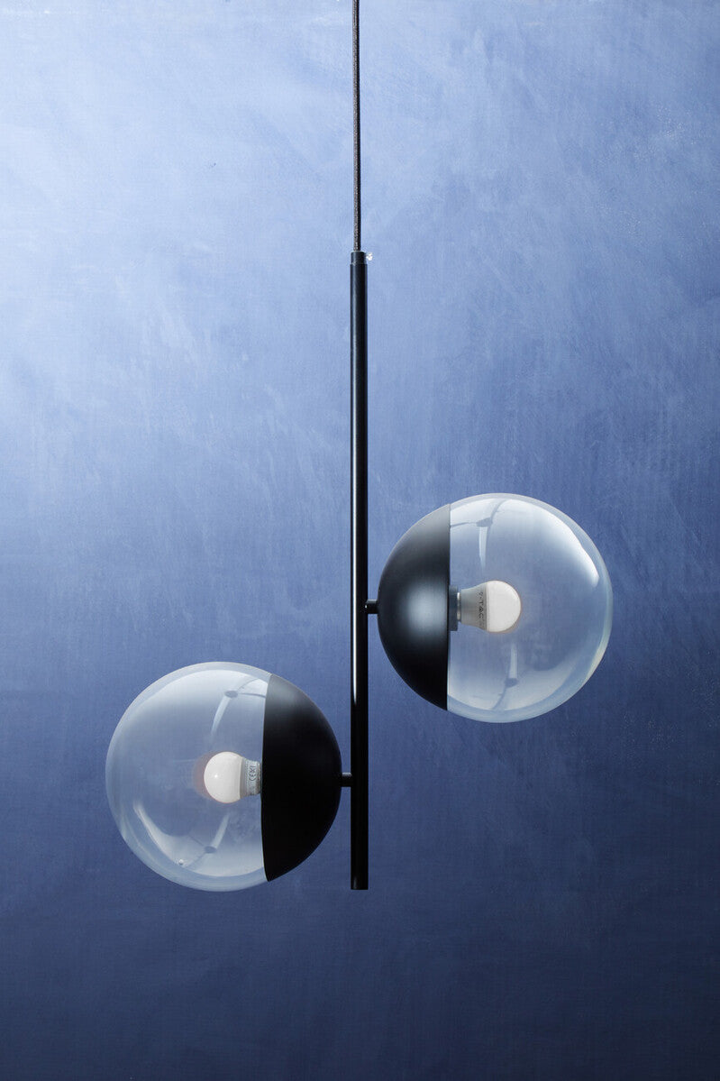 Orsina Revive 2-Bulb Pendant Light | Black Finish Glass Globe