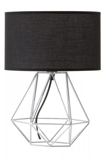 Orsina Wyra Table Lamp – Black Drum Shade & Chrome Cage Base