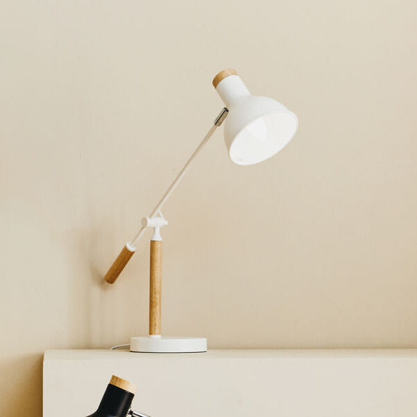 Orsina Stockholm Matte White Table Lamp – Nordic Wood Desk Lighting